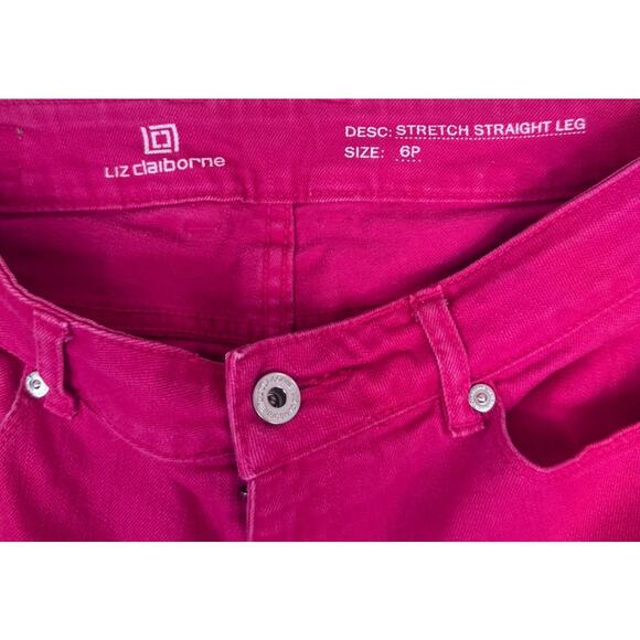 Liz Claiborne Stretch Straight Leg Size 6P Petite Dark Pink Jeans Cotton Spandex - Picture 3 of 8